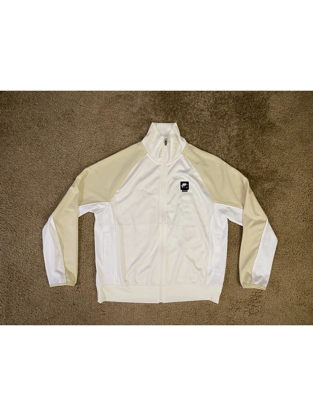 Nike Air Poly Knit Full Zip Jacket Men L White Performance Long Sleeve Mock Neck